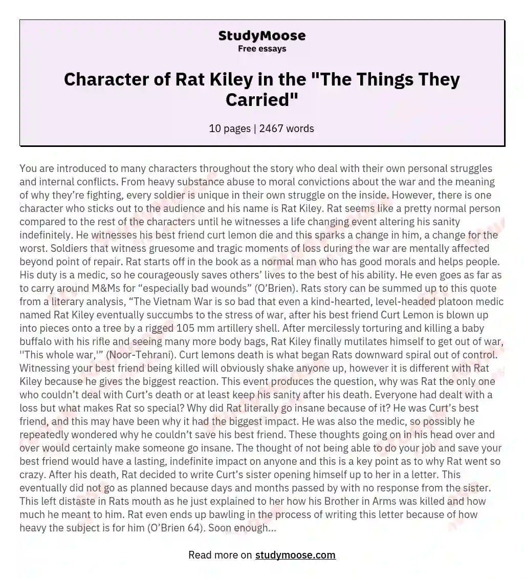 Character of Rat Kiley in the "The Things They Carried" essay