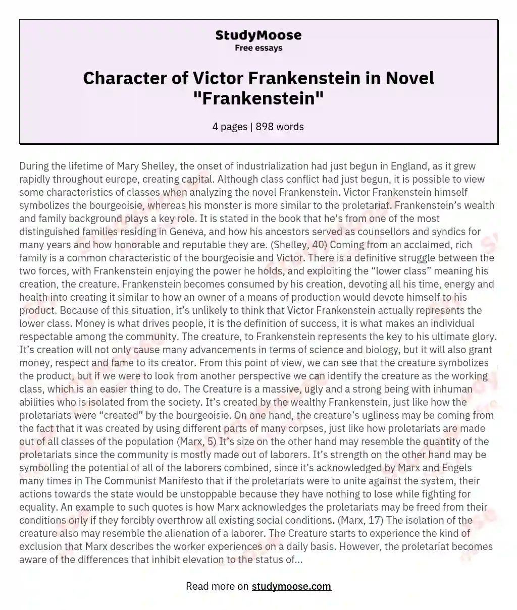 Character of Victor Frankenstein in Novel "Frankenstein"