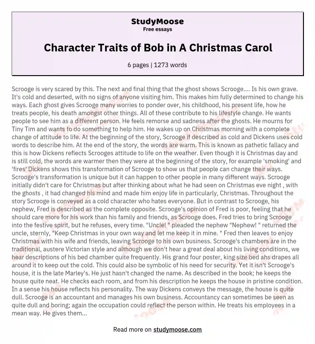 Character Traits of Bob in A Christmas Carol essay