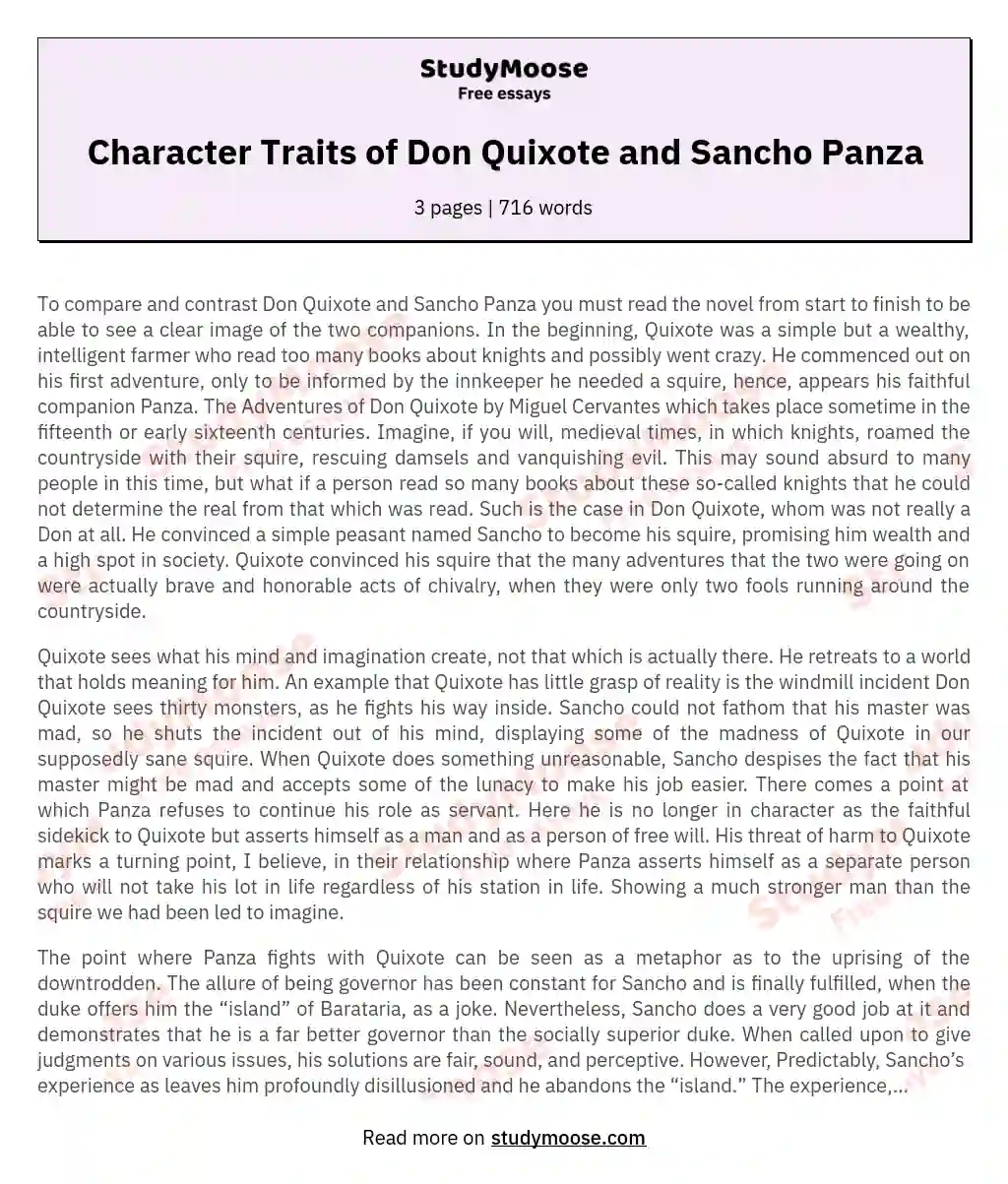 Character Traits of Don Quixote and Sancho Panza