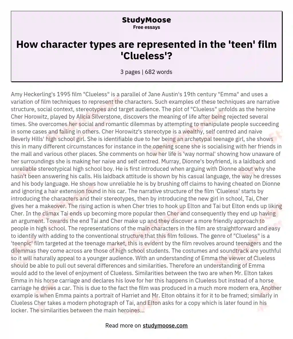 How character types are represented in the 'teen' film 'Clueless'?