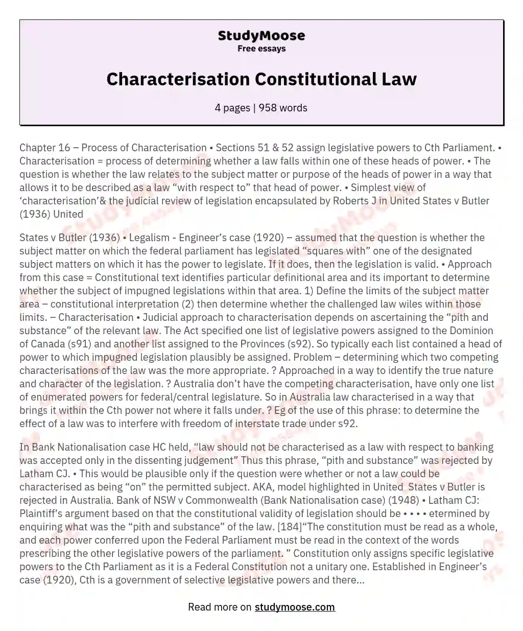 Characterisation Constitutional Law essay