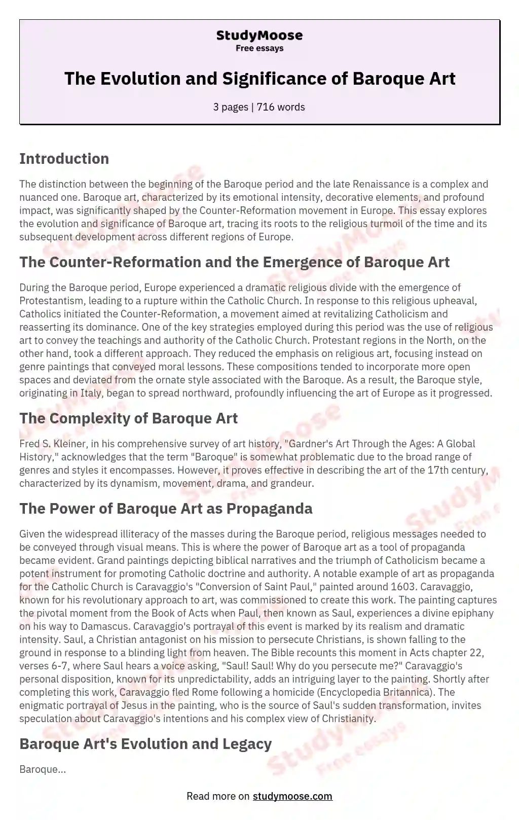 The Evolution and Significance of Baroque Art essay