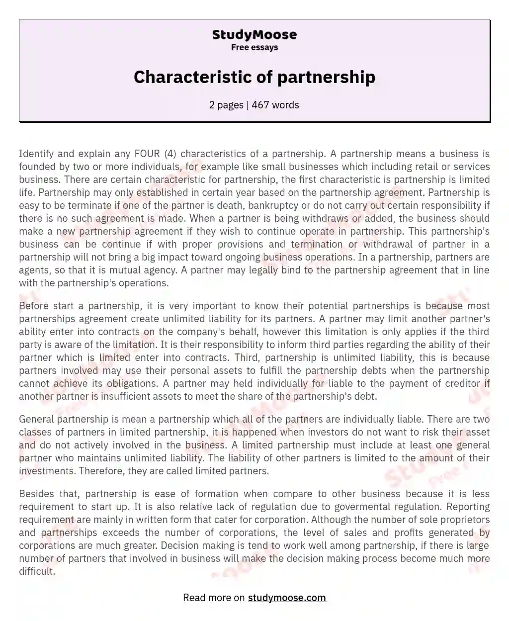 Characteristic of partnership essay
