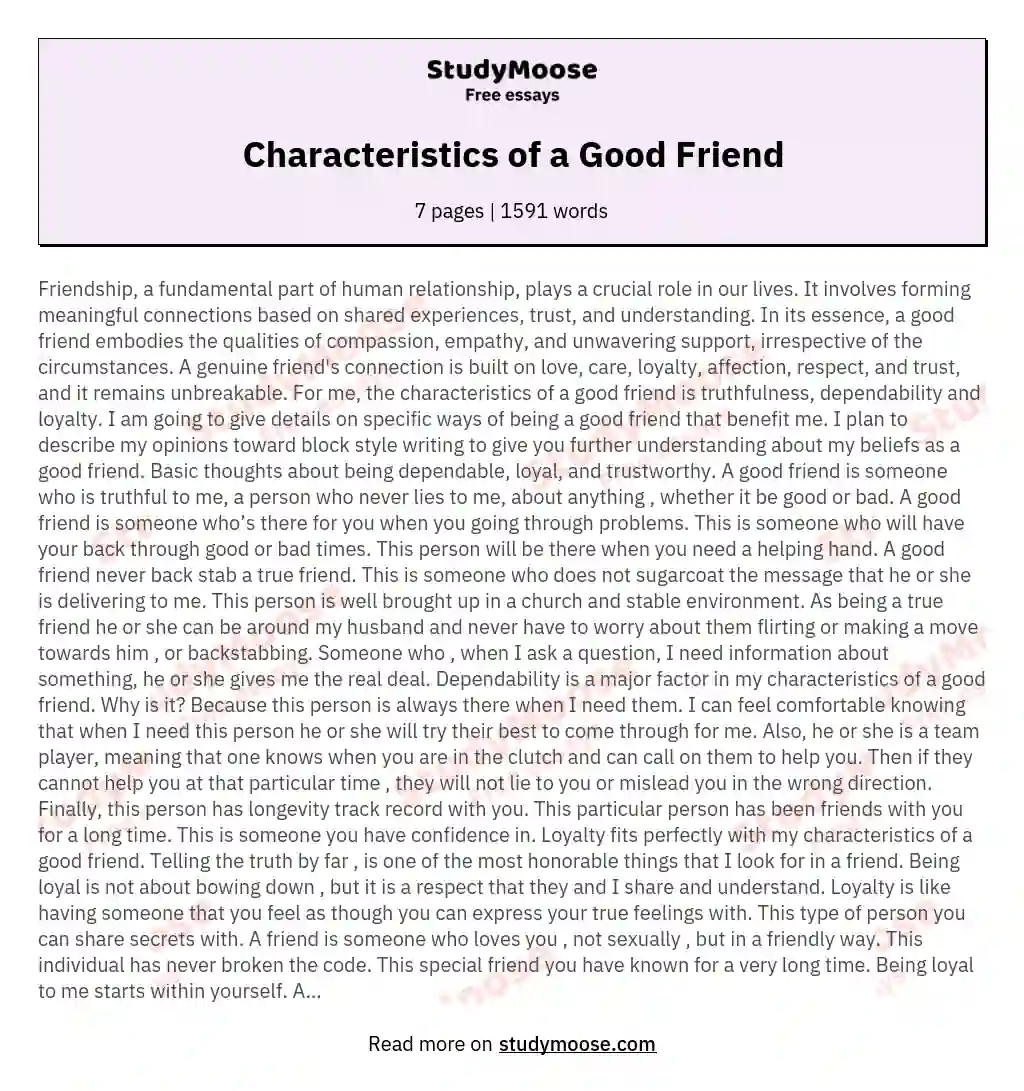 Characteristics of a Good Friend essay