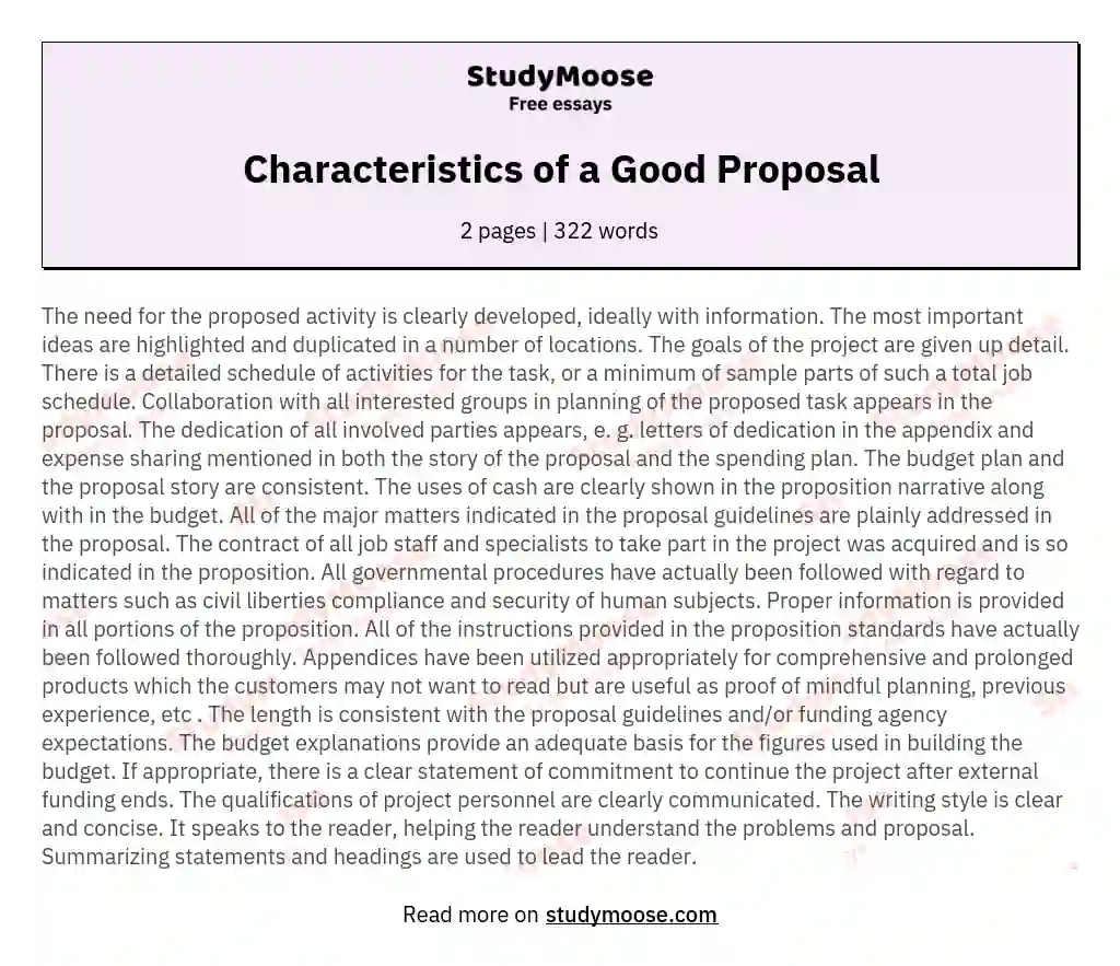 Characteristics of a Good Proposal essay