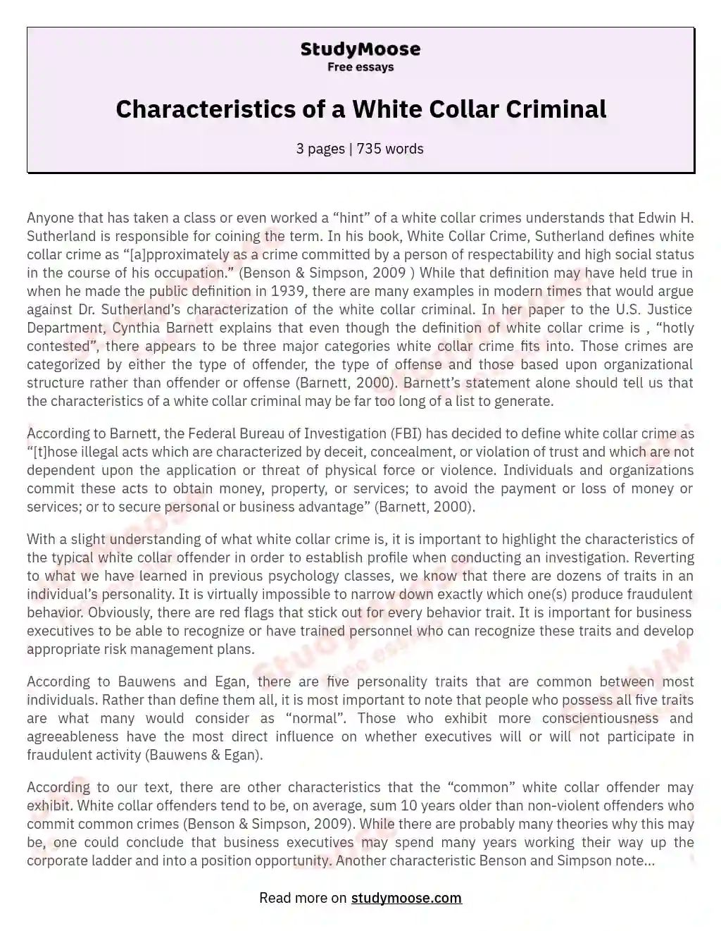 Characteristics of a White Collar Criminal