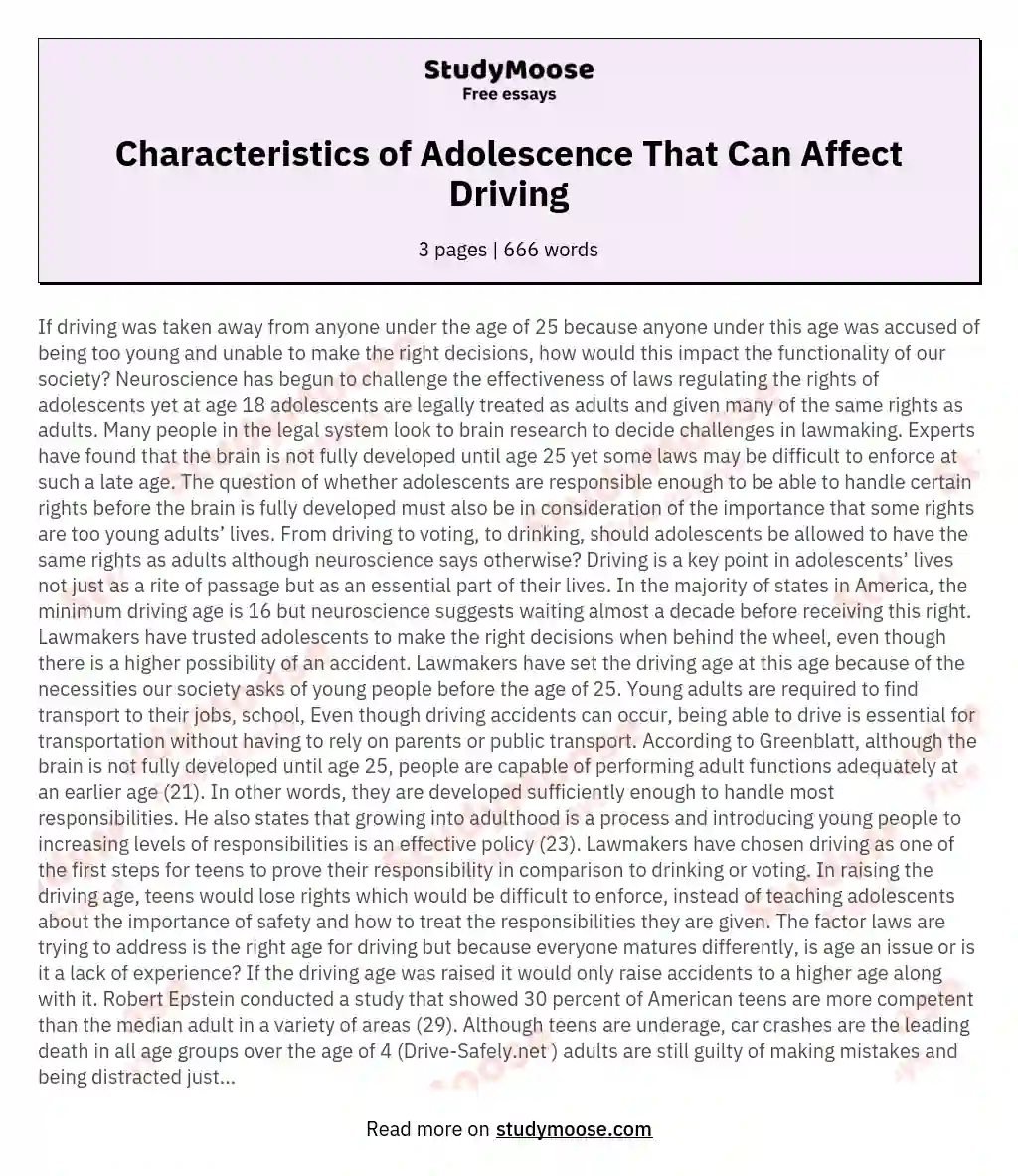 Characteristics of Adolescence That Can Affect Driving