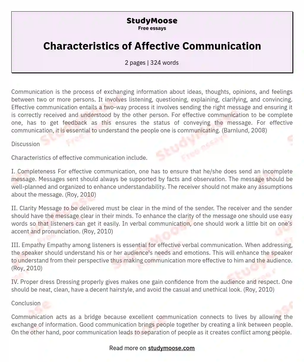 Characteristics of Affective Communication essay