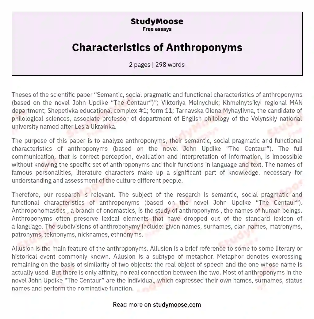 Characteristics of Anthroponyms essay