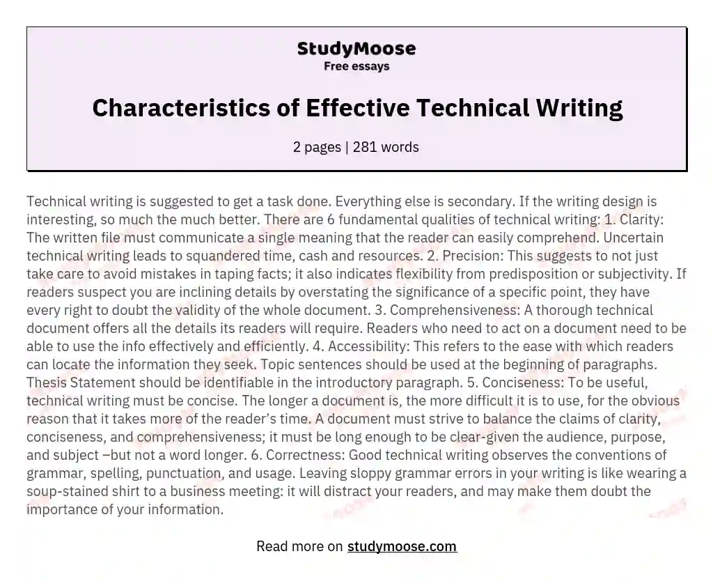 Characteristics of Effective Technical Writing essay