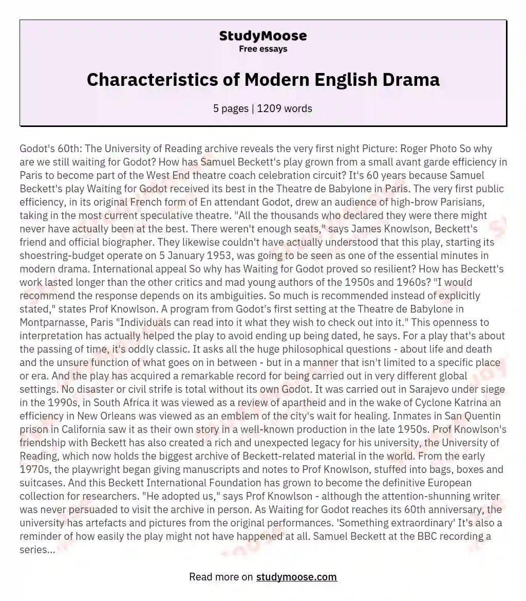 Characteristics of Modern English Drama essay