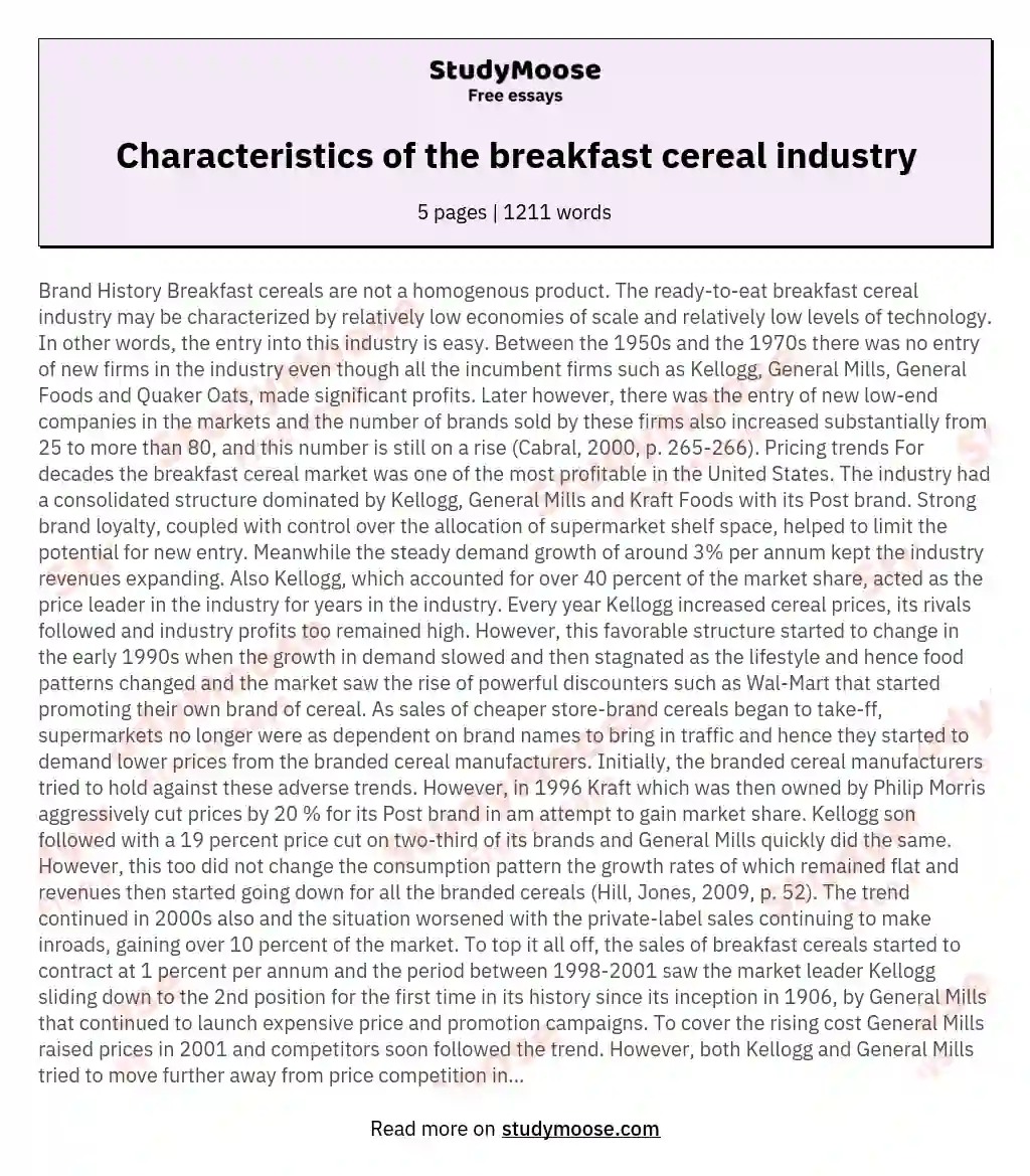 Characteristics of the breakfast cereal industry