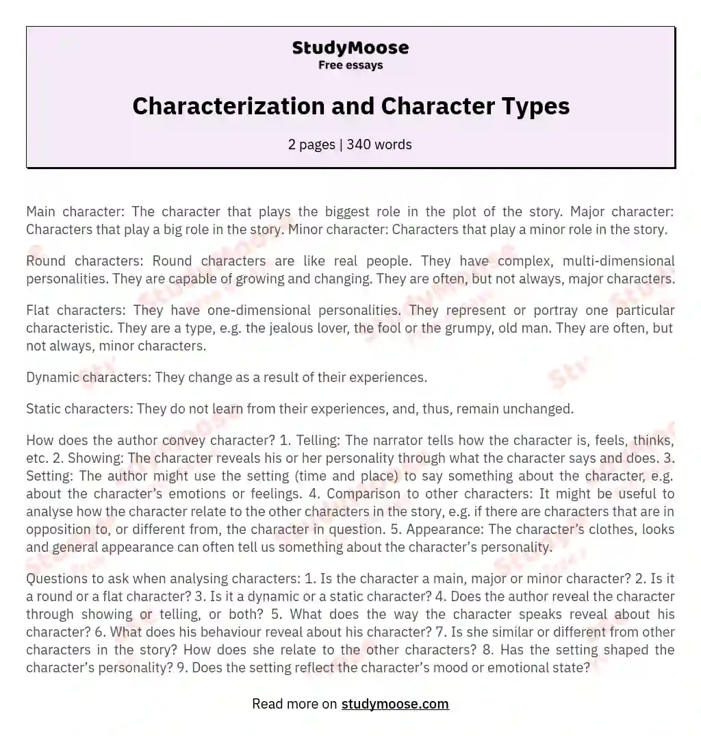 Characterization and Character Types