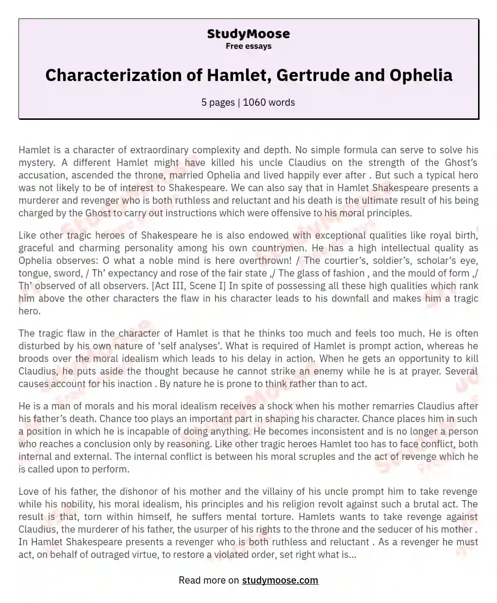 Characterization of Hamlet, Gertrude and Ophelia essay