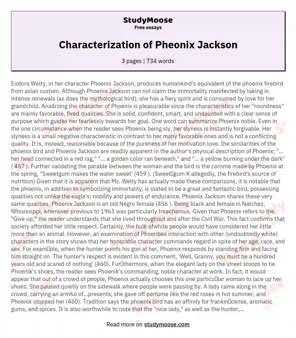 Characterization of Pheonix Jackson essay