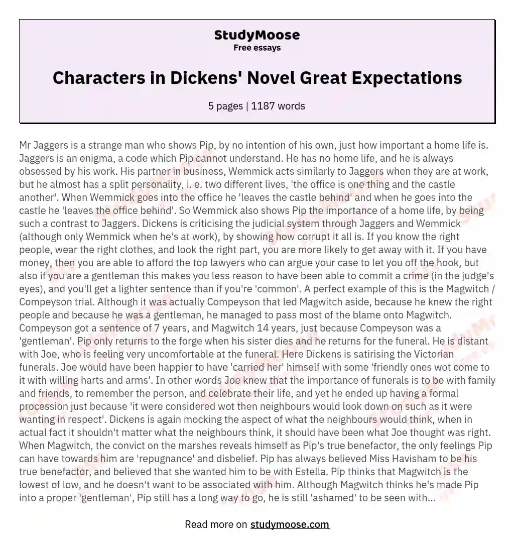 Characters in Dickens' Novel Great Expectations