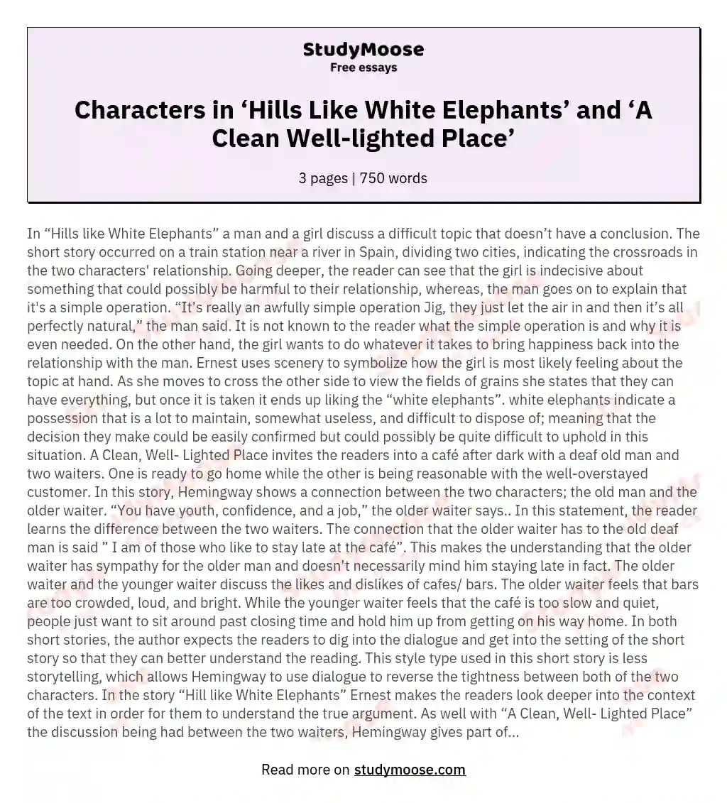 Characters in ‘Hills Like White Elephants’ and ‘A Clean Well-lighted Place’