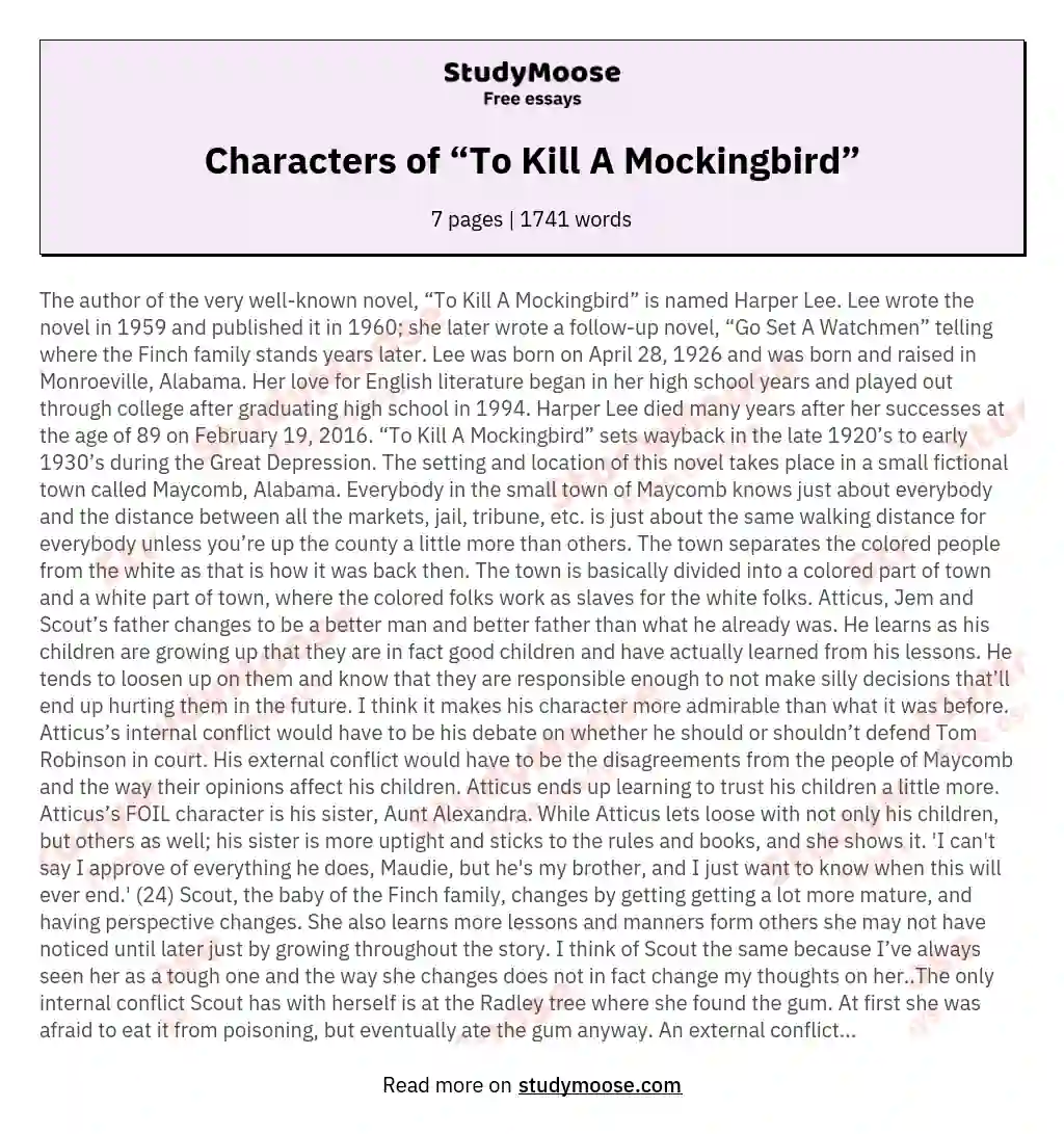 Characters of “To Kill A Mockingbird”