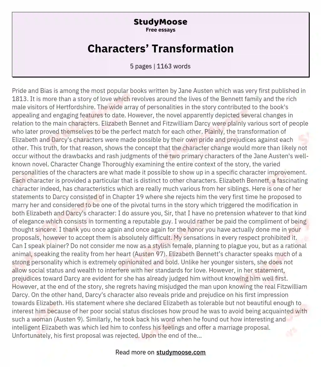 Characters’ Transformation essay
