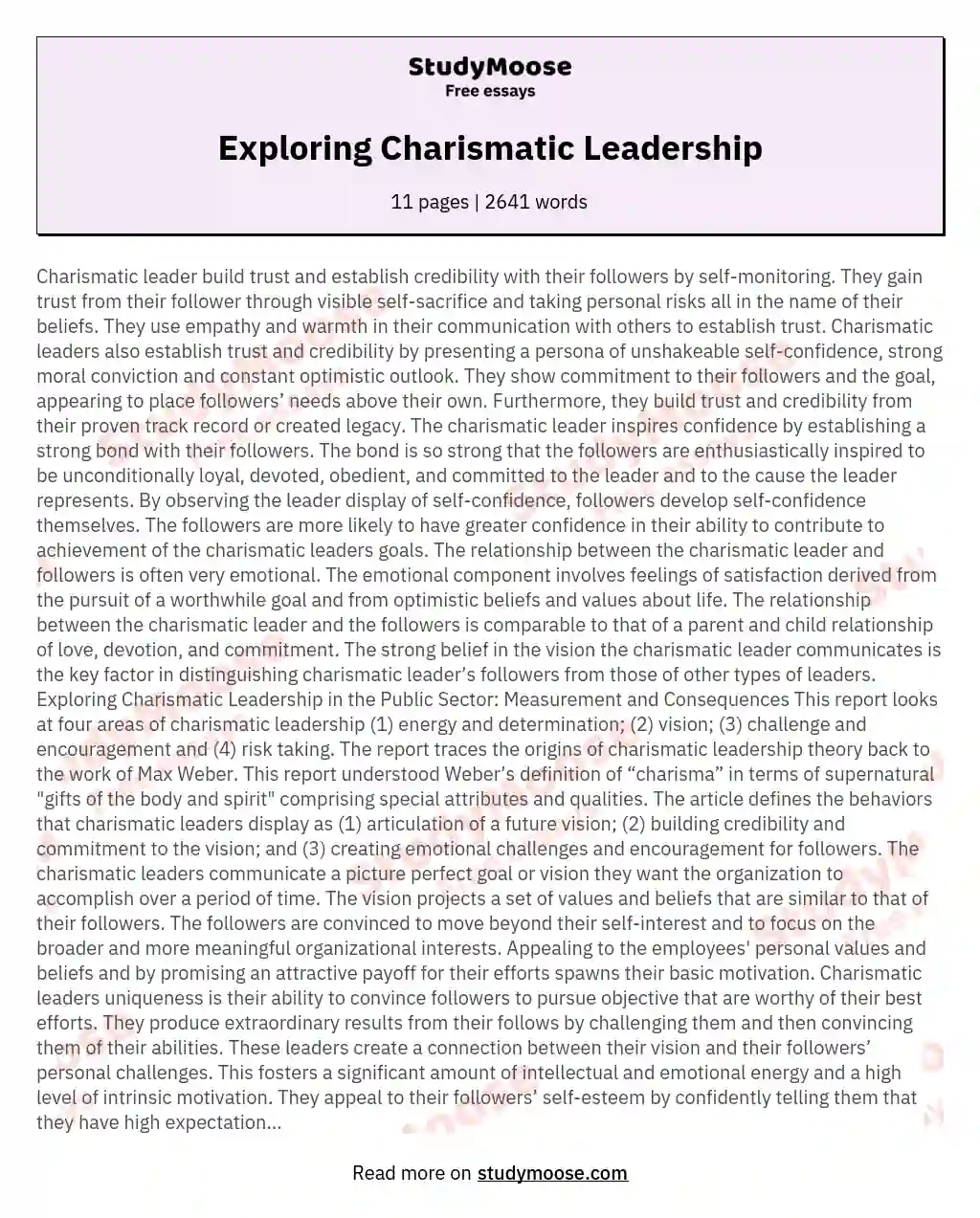 Exploring Charismatic Leadership essay