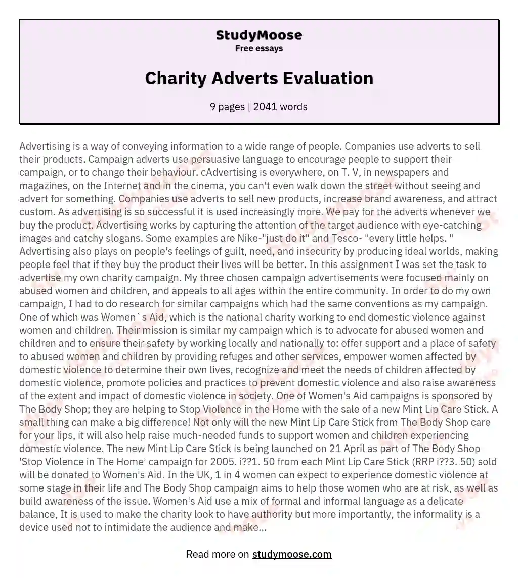 Charity Adverts Evaluation essay