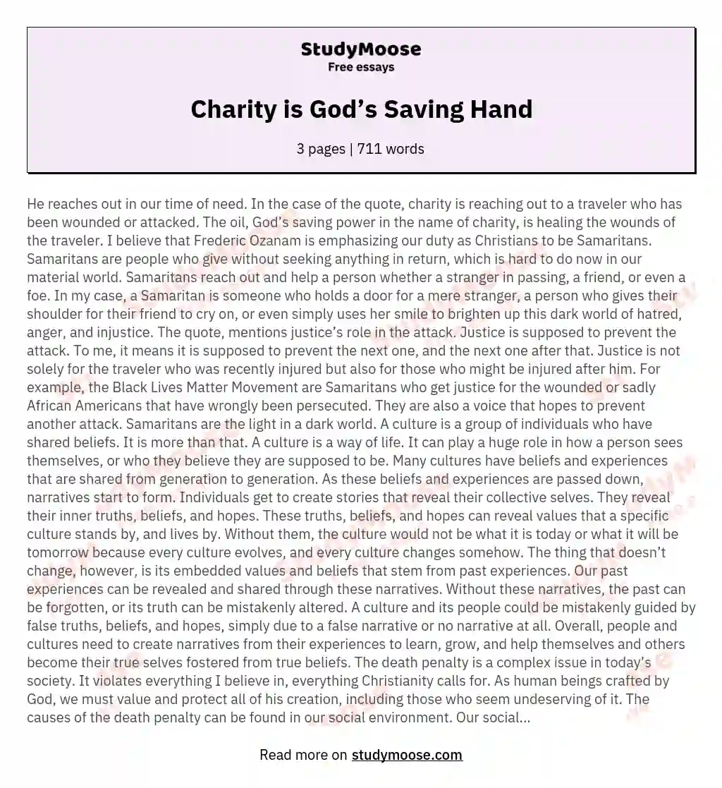 Charity is God’s Saving Hand essay