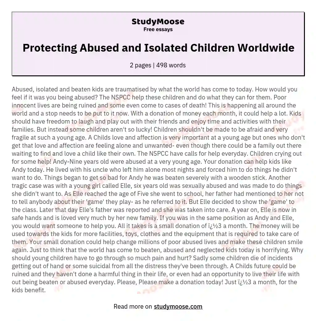Protecting Abused and Isolated Children Worldwide essay
