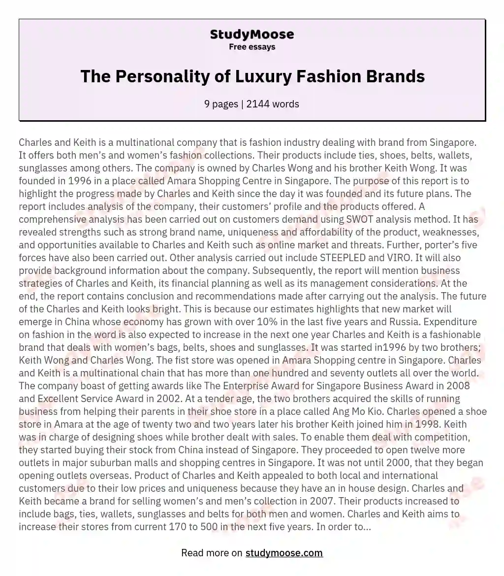 The Personality of Luxury Fashion Brands essay