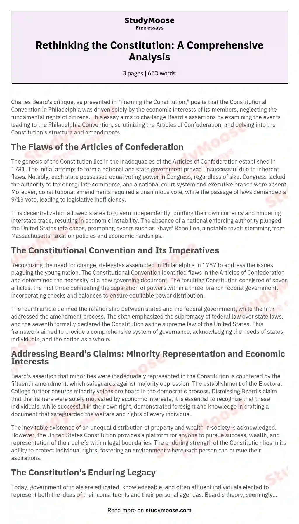 Rethinking the Constitution: A Comprehensive Analysis essay