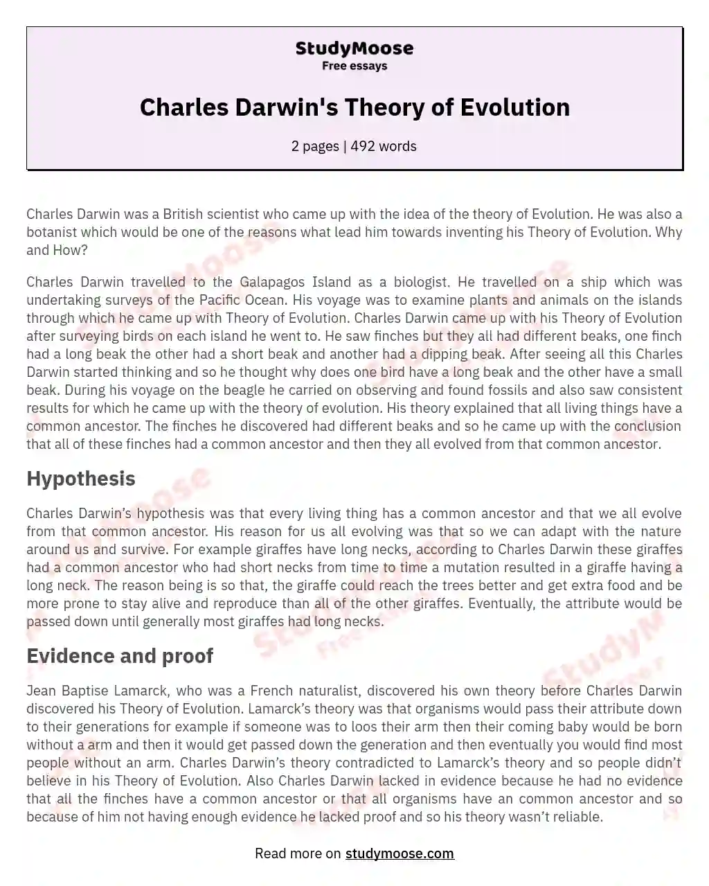 Charles Darwin's Theory of Evolution