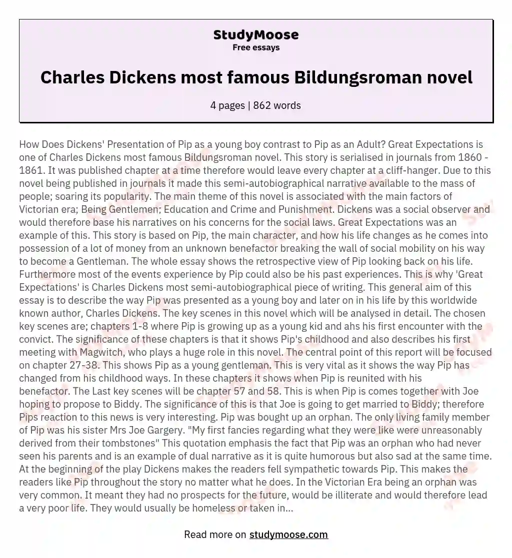Charles Dickens most famous Bildungsroman novel essay