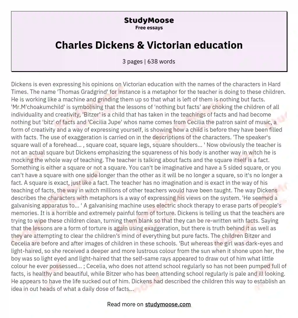 Charles Dickens &amp;  Victorian education essay