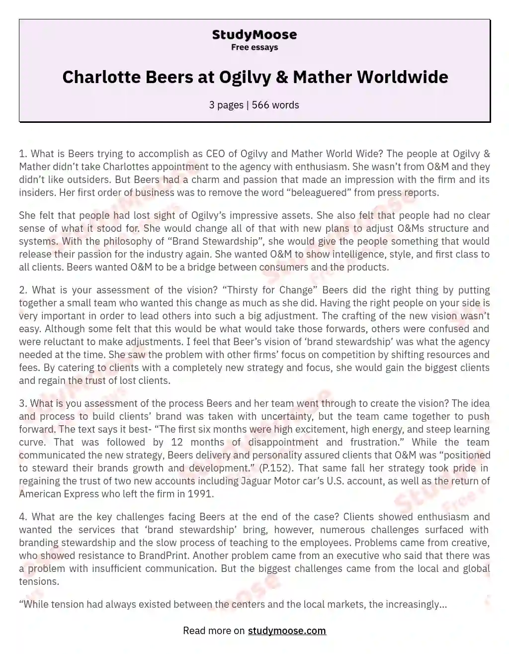 Charlotte Beers at Ogilvy &amp; Mather Worldwide essay