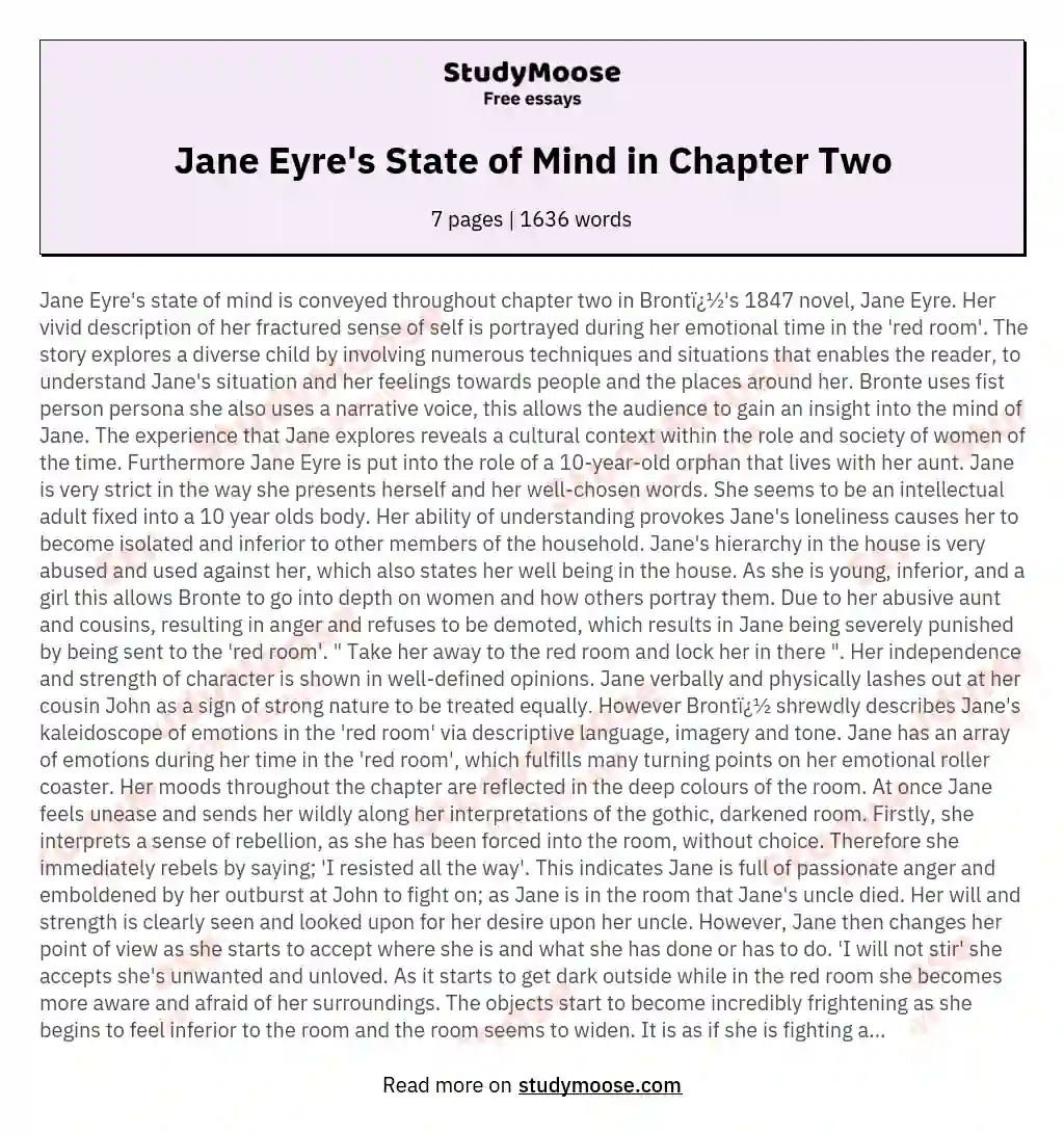 How does Charlotte Bronte convey Jane Eyre's state of mind in chapter two of the text 'Jane Eyre'?