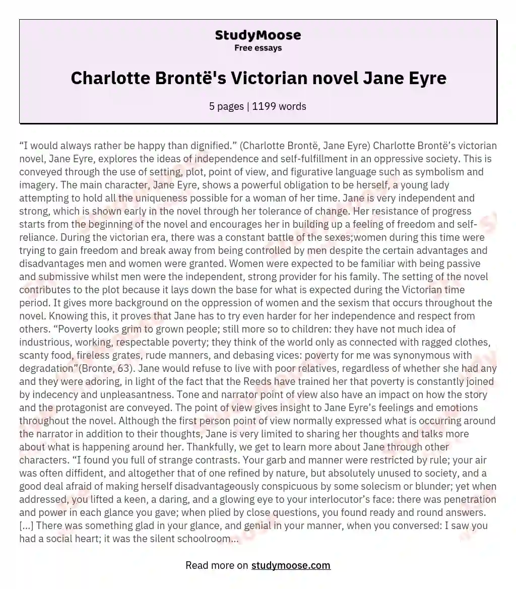 Charlotte Brontë's Victorian novel Jane Eyre essay
