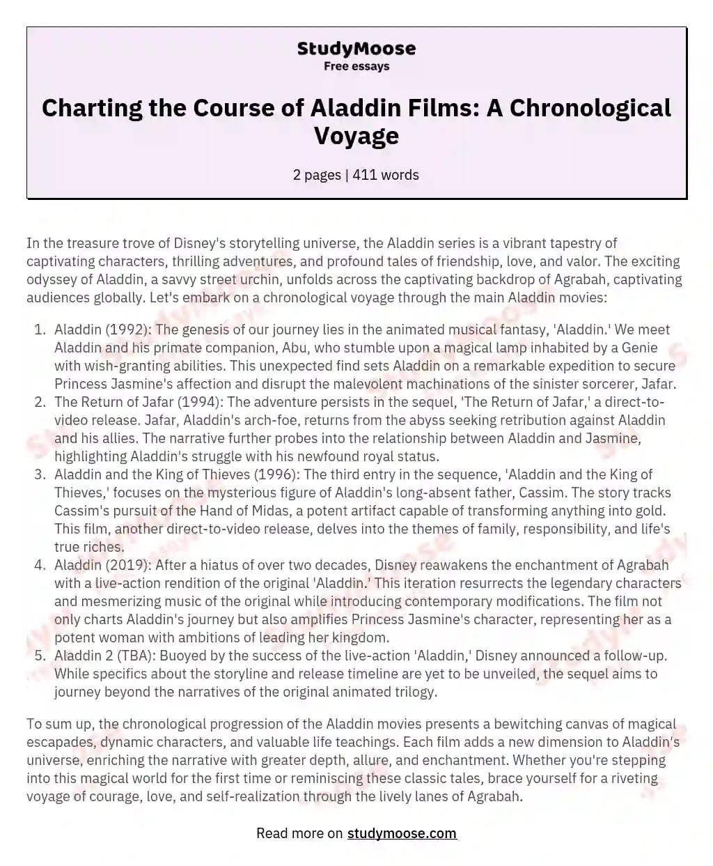 Charting the Course of Aladdin Films: A Chronological Voyage essay