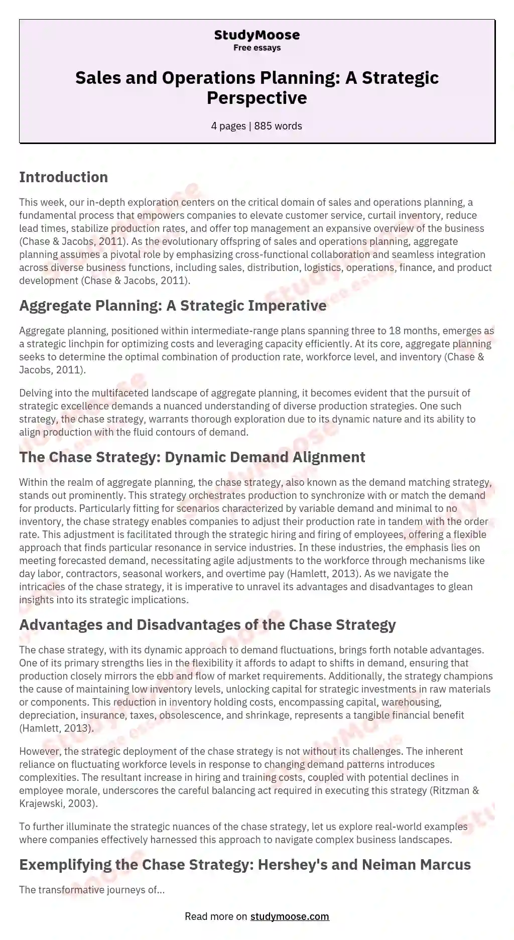 Sales and Operations Planning: A Strategic Perspective essay