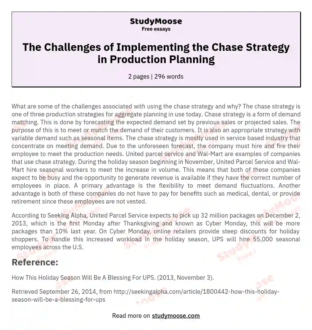 The Challenges of Implementing the Chase Strategy in Production Planning essay