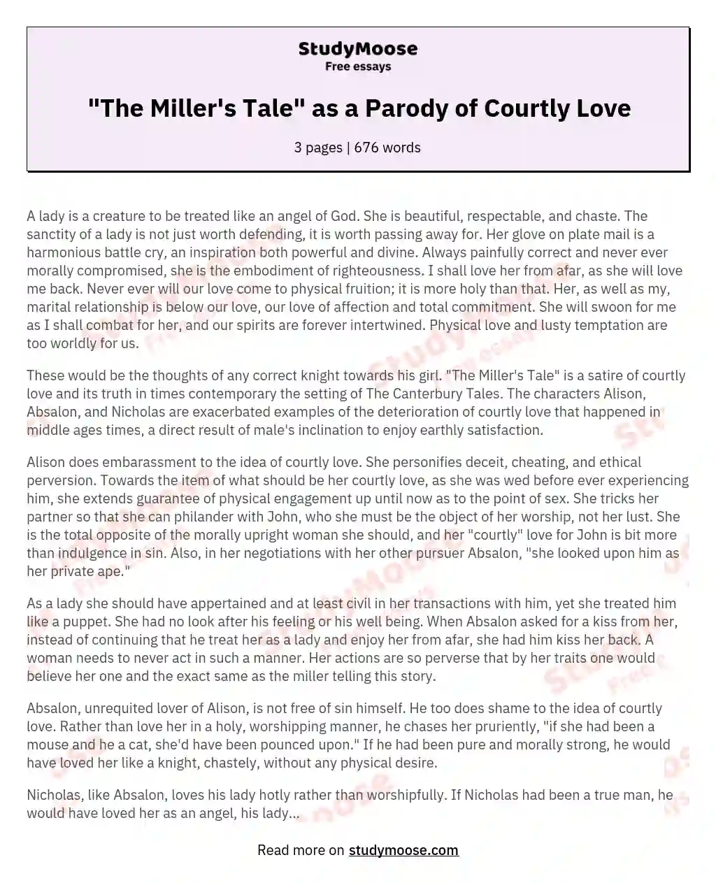 "The Miller's Tale" as a Parody of Courtly Love