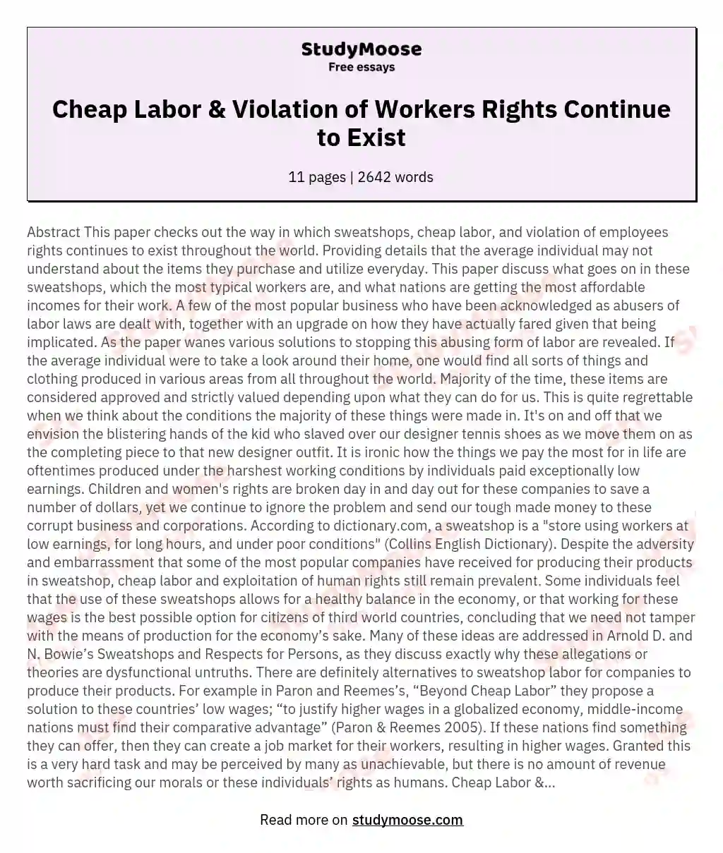 Cheap Labor &amp; Violation of Workers Rights Continue to Exist