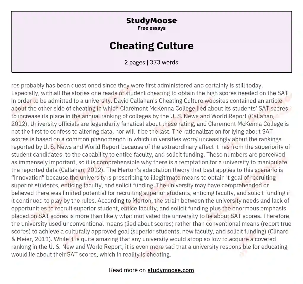 Cheating Culture essay