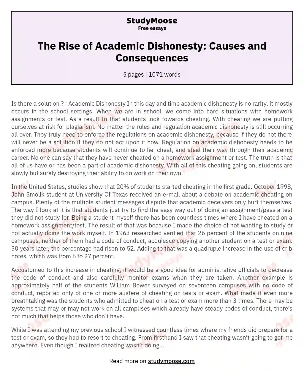 The Rise of Academic Dishonesty: Causes and Consequences essay