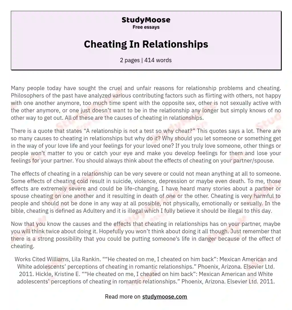 Cheating In Relationships essay