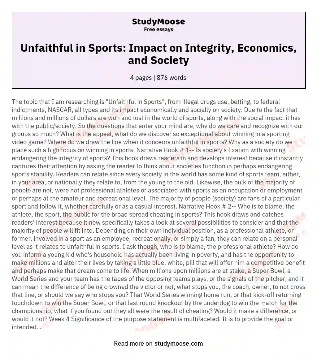 Unfaithful in Sports: Impact on Integrity, Economics, and Society essay