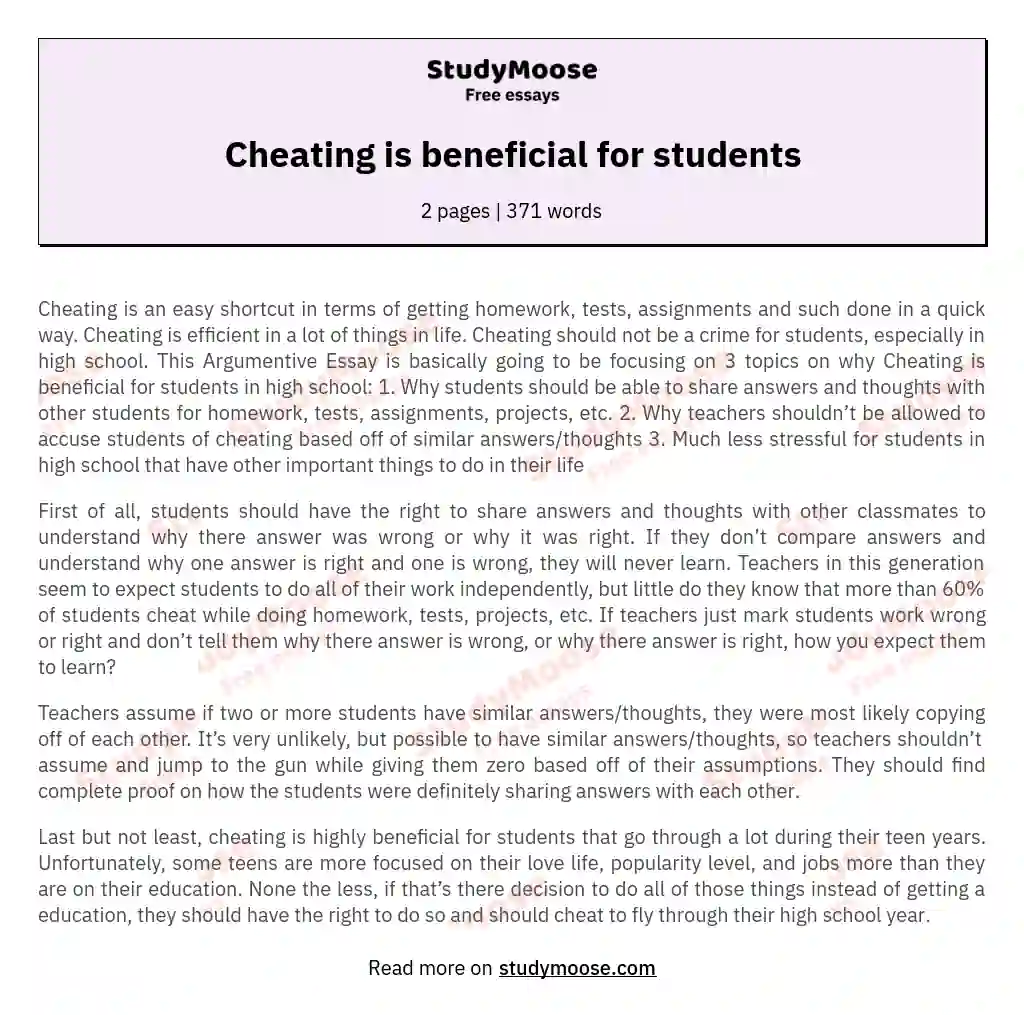 Cheating is beneficial for students essay