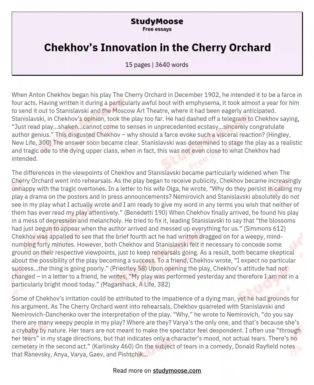 Chekhov’s Innovation in the Cherry Orchard essay