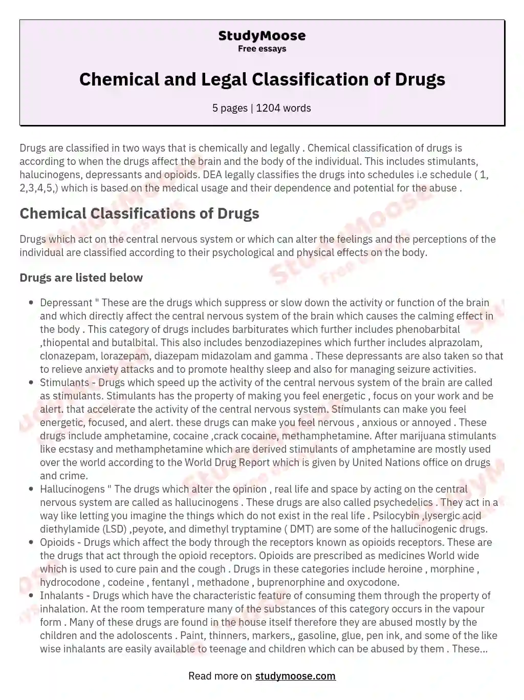 Chemical and Legal Classification of Drugs essay