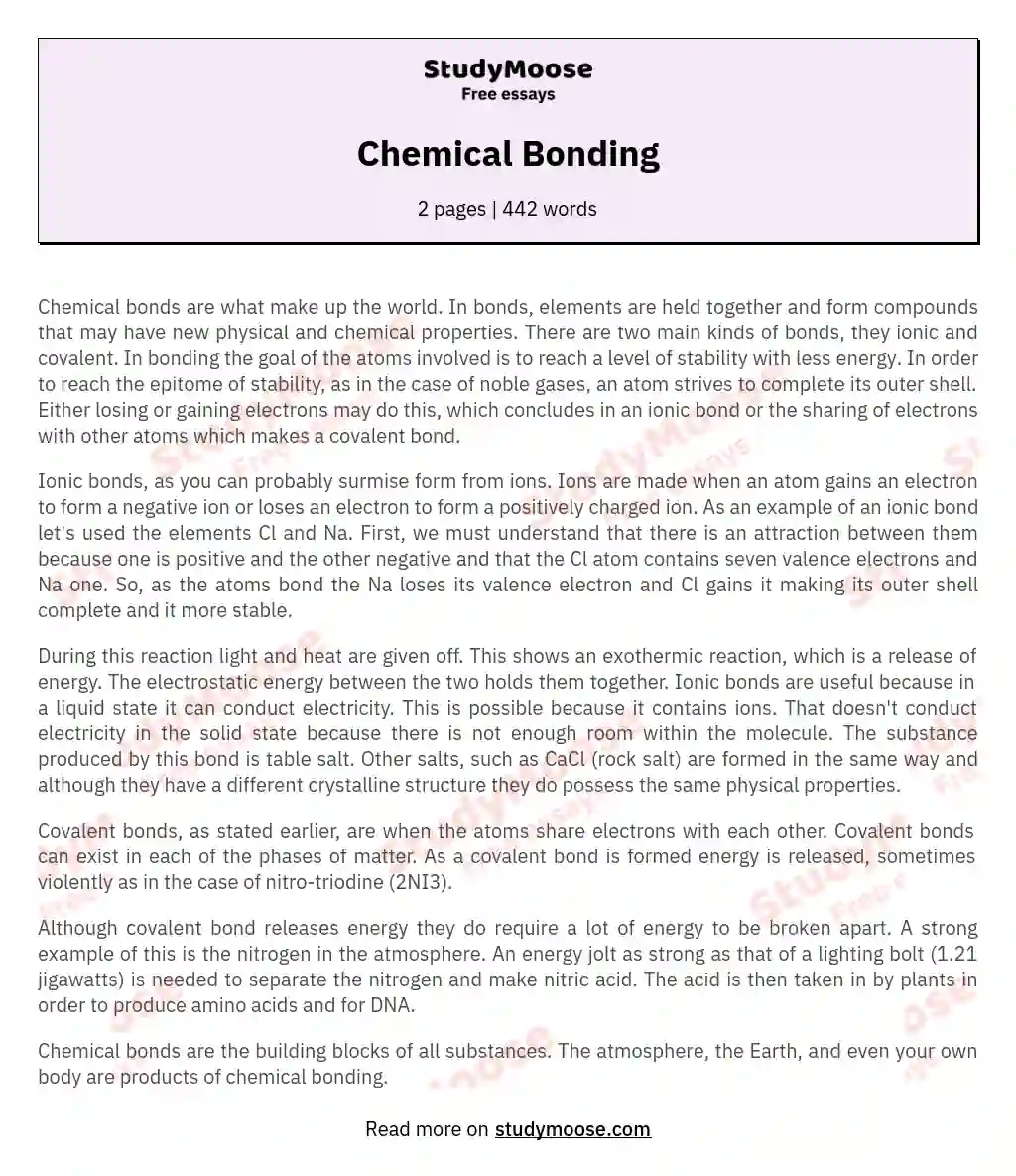 essay about chemical bonding