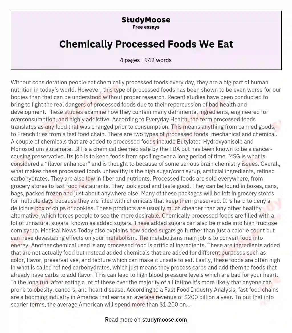 Chemically Processed Foods We Eat essay